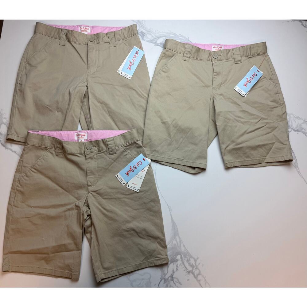 Cat & Jack Girls Uniform Shorts Size 12 Khaki Lot of 3 Pink Waist NWT